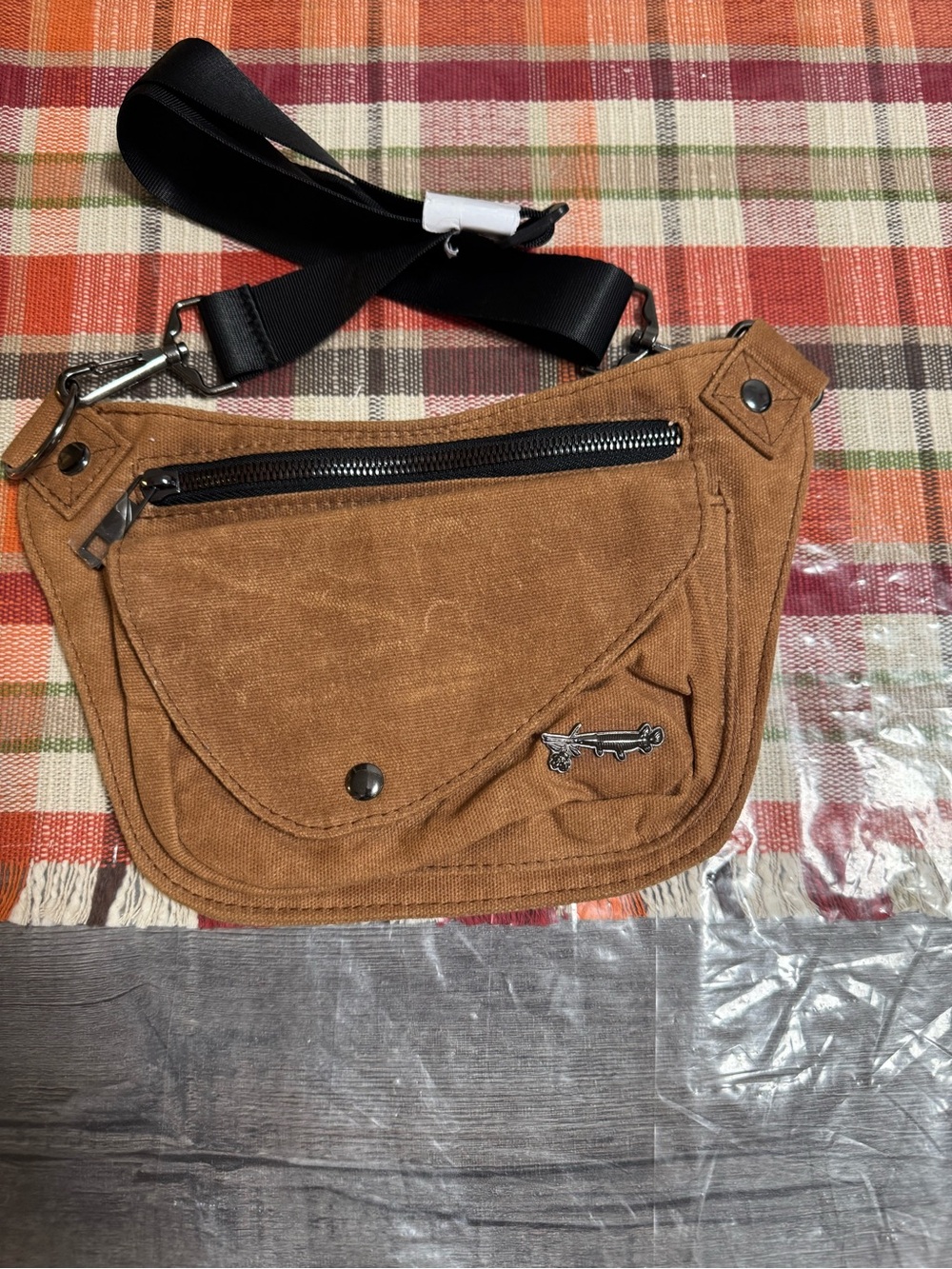 Casual Brown Canvas Belt Bag with Adjustable Strap